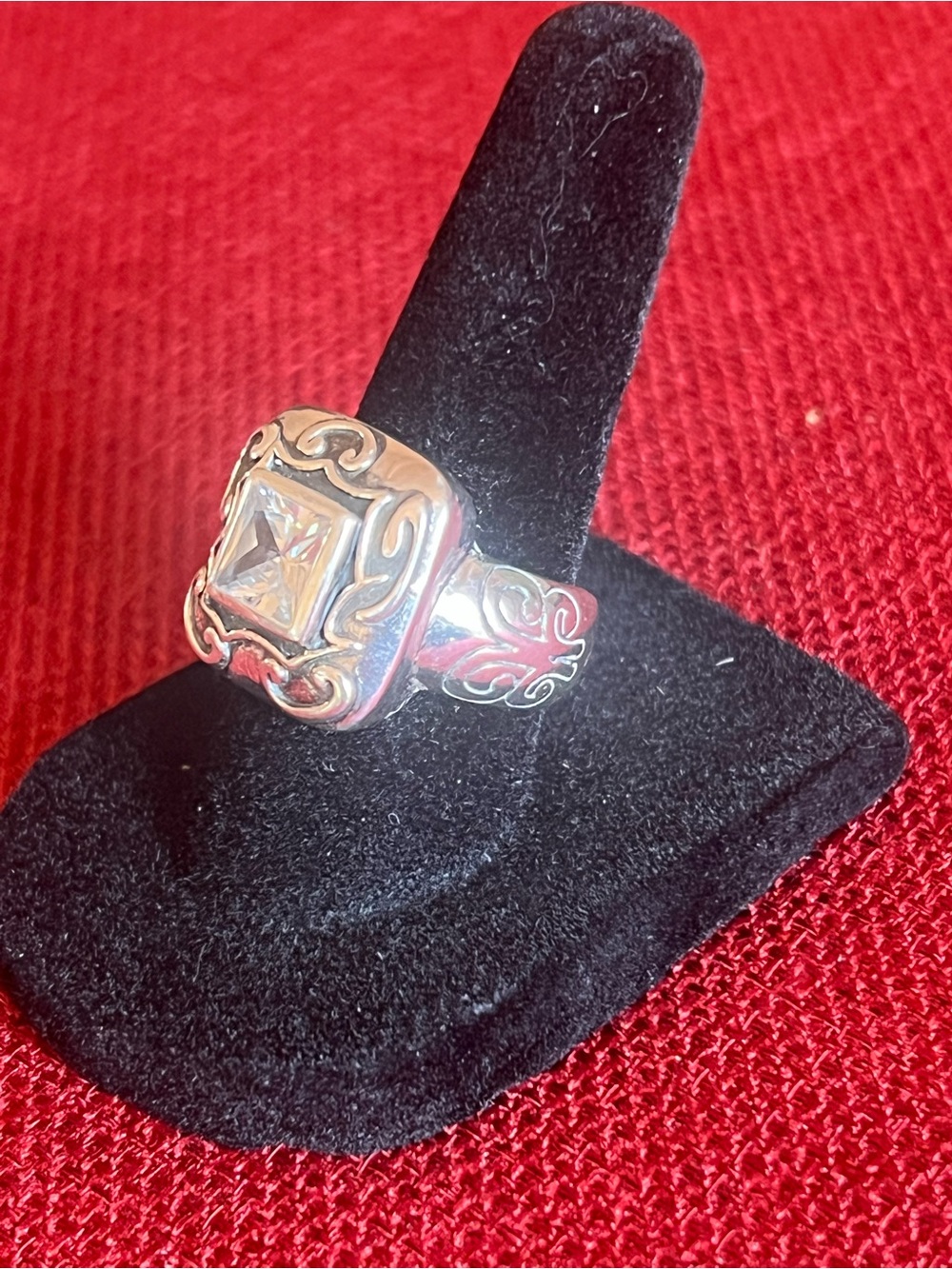 Silpada Silver Ring with Clear Square Stone and Filigree - Picture 2 of 16